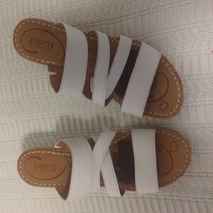 Born Zemora Slide Sandals Cork Platform Wedge White Leather Strappy Slip On